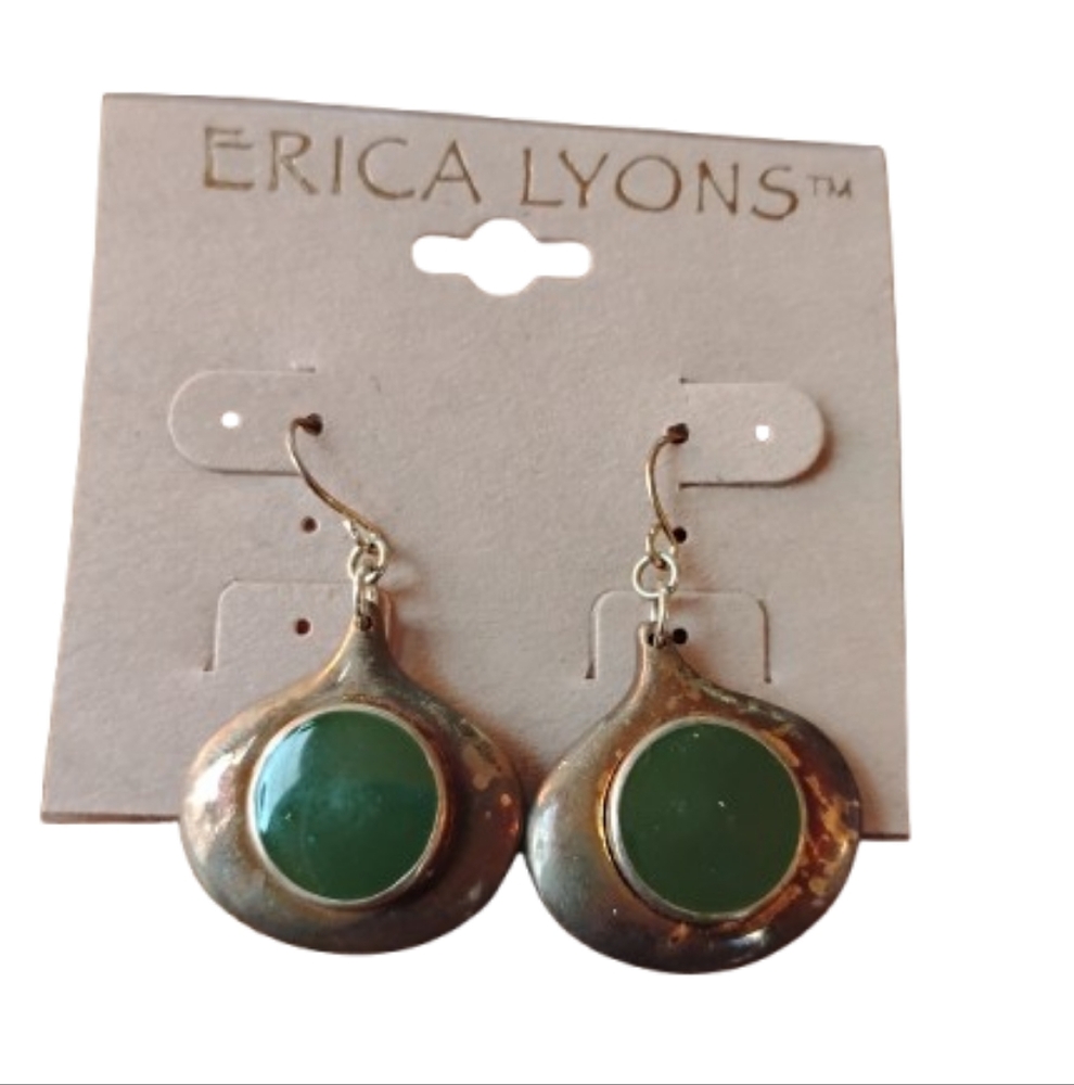 Erica Lyons Green Center Gold-Tone Drop Earrings
